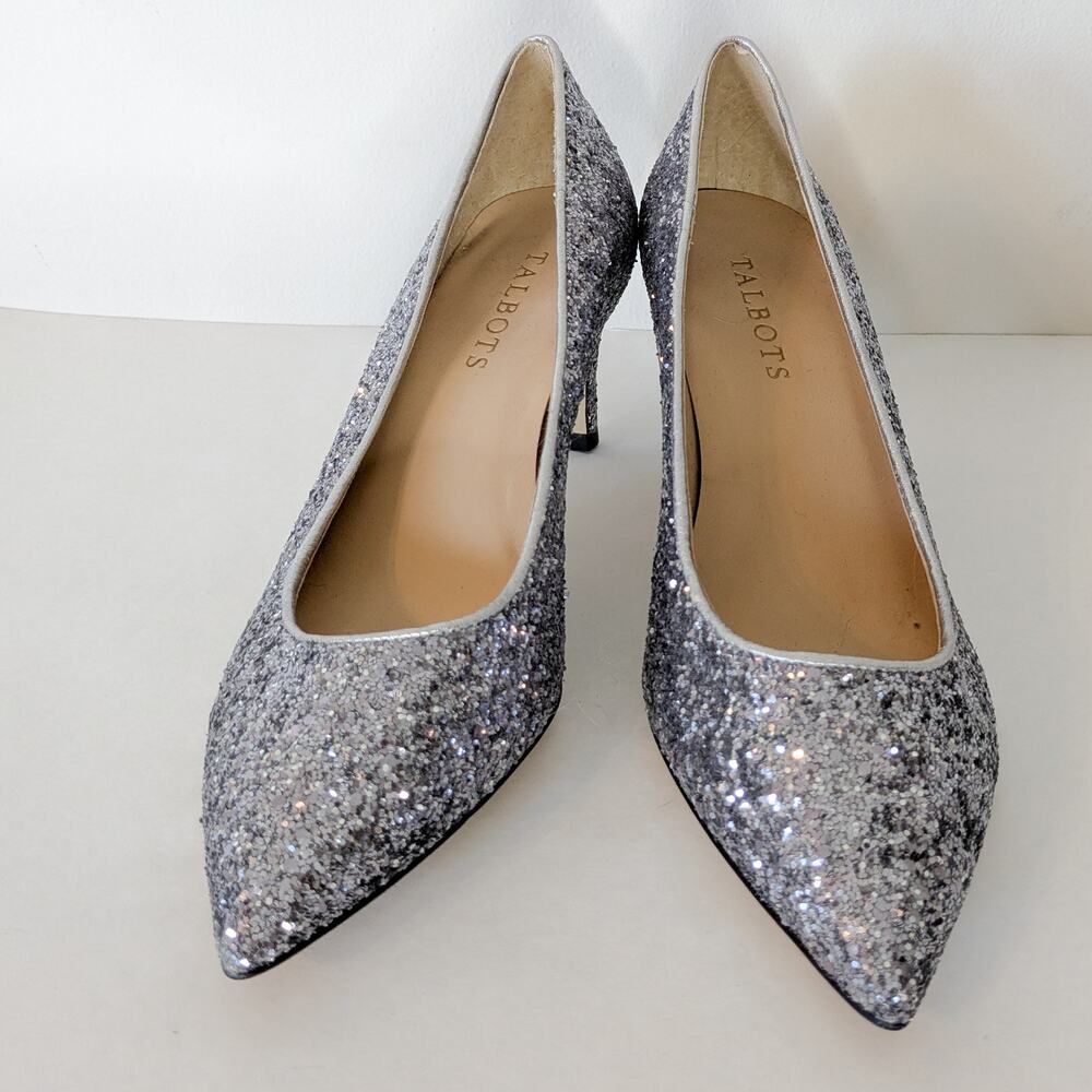 Talbots silver glitter pumps, size 7